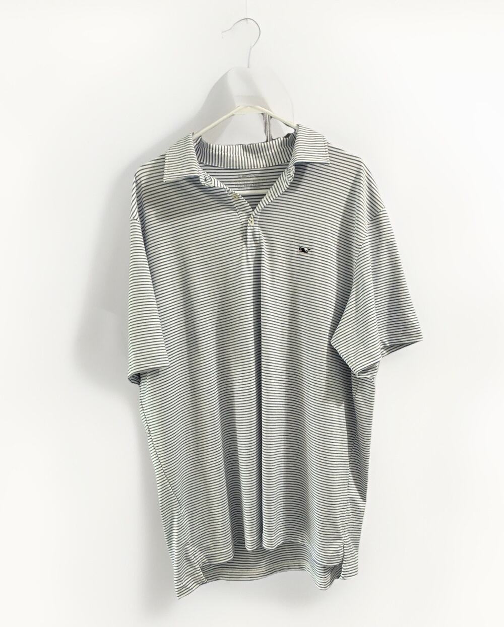 Vineyard Vines Polo Shirt Mens XL White Blue Stripe On-The-Go Sankaty Golf